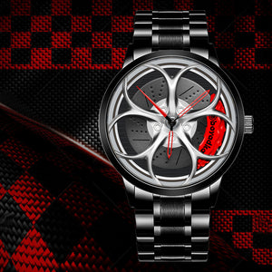 Car Rim Watch-Waterproof Stainless Steel Japanese Quartz Wrist Watch Sports Men’s Watches(Silver)