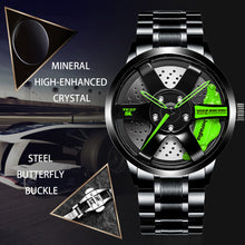 Load image into Gallery viewer, Car Wheel Watch-Waterproof Stainless Steel Japanese Quartz Wrist Watch Sports Men’s Watches (Green)
