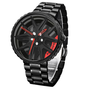 Car Rim Watch-Waterproof Stainless Steel Japanese Quartz Wrist Watch