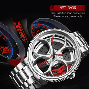 Car Wheel Watch-Waterproof Stainless Steel Japanese Quartz Wrist Watch Sports Men’s Watches