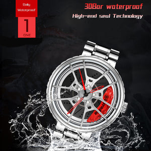 Car Wheel Watch-Waterproof Stainless Steel Japanese Quartz Wrist Watch