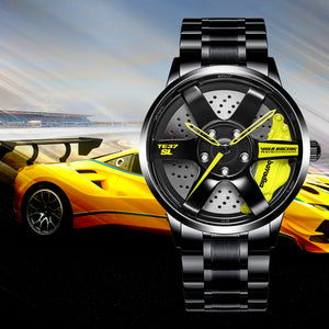 Car Wheel Watch-Waterproof Stainless Steel Japanese Quartz Wrist Watch Sports Men’s Watches (Green)